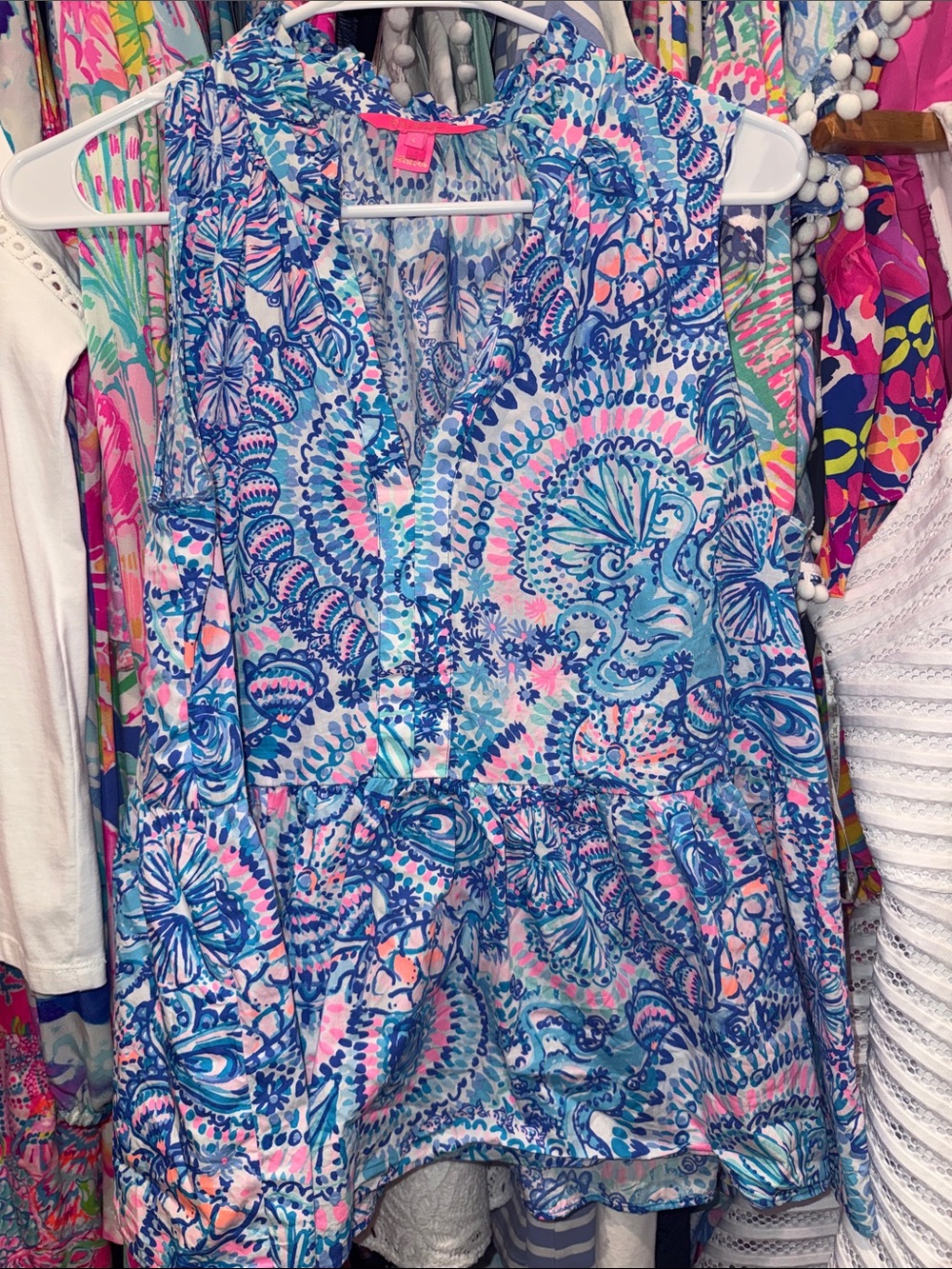 Lilly Pulitzer Blue & Pink Sleeveless Peplum Tank